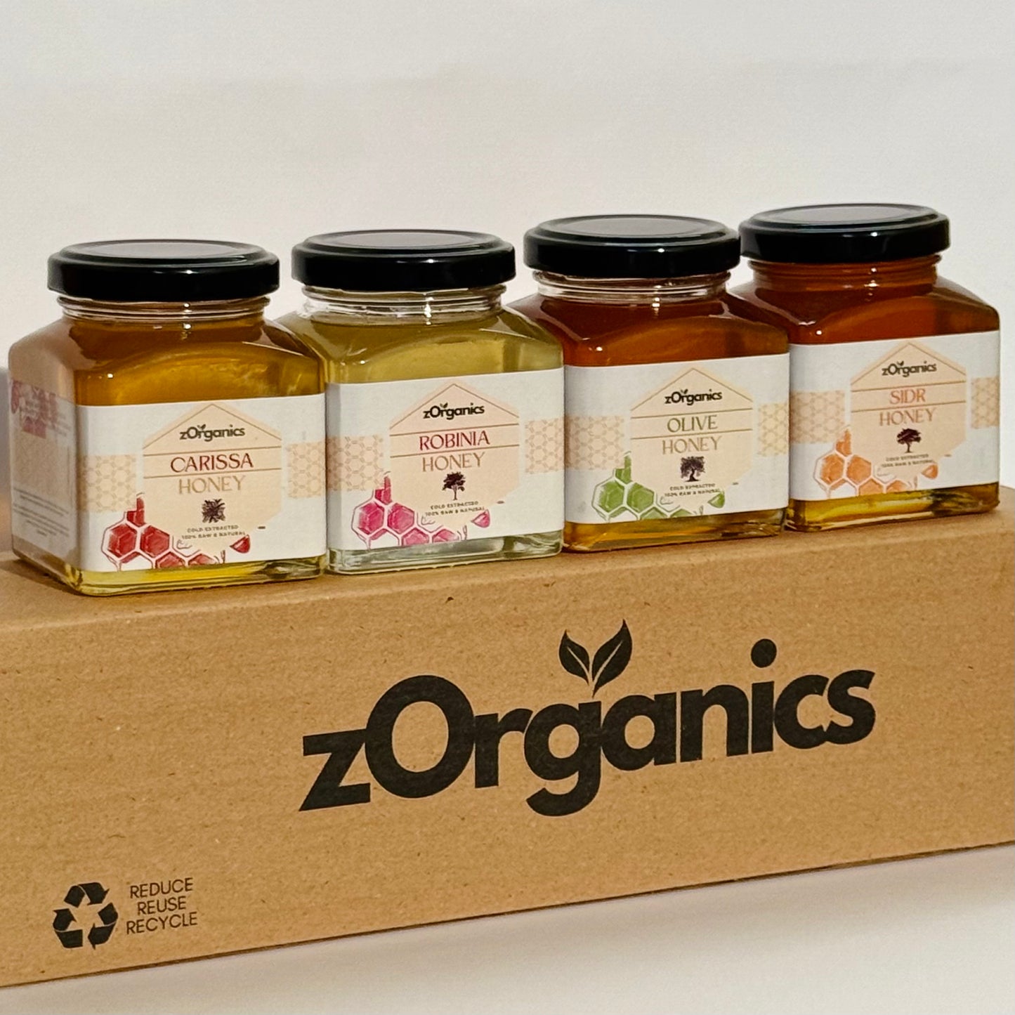 Jars of honey with different flavours