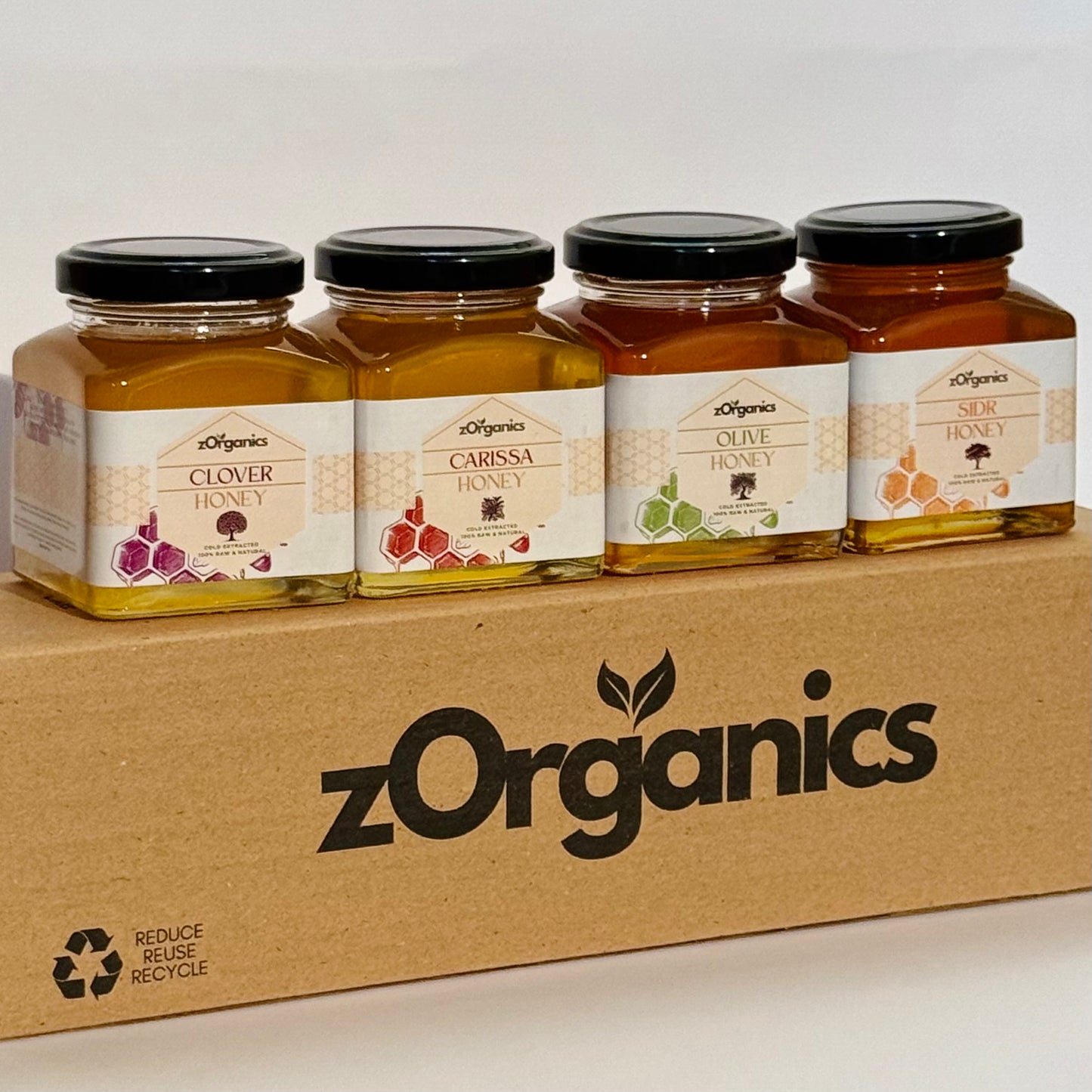 Jars of honey with different flavours