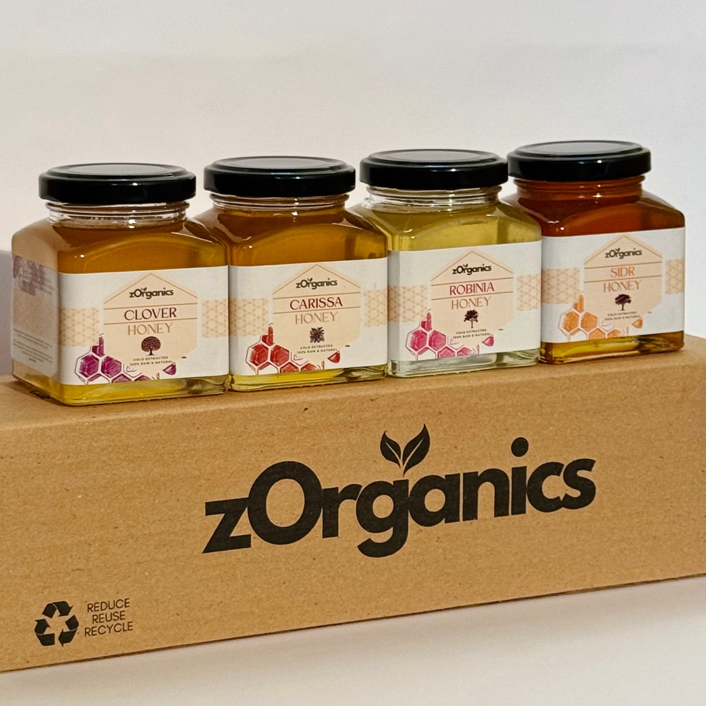 Jars of honey with different flavours