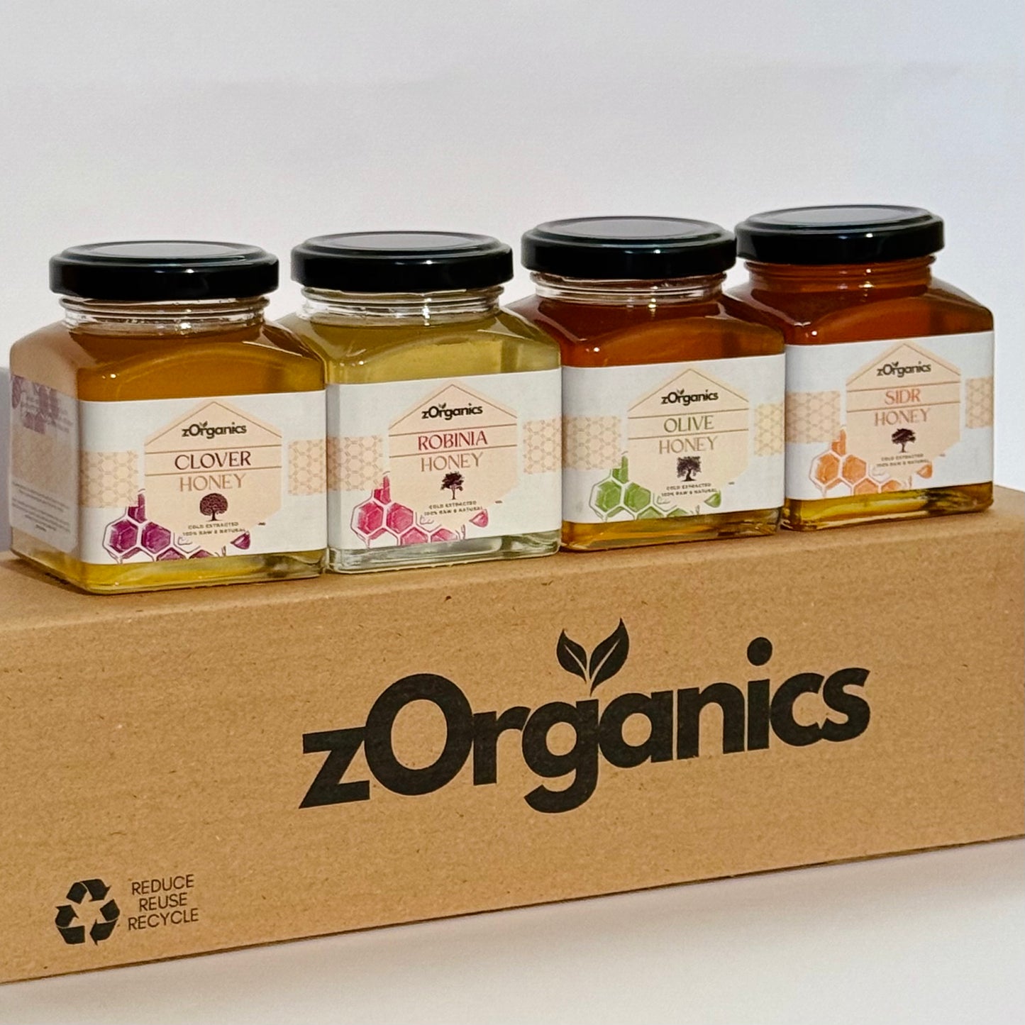 Jars of honey with different flavours