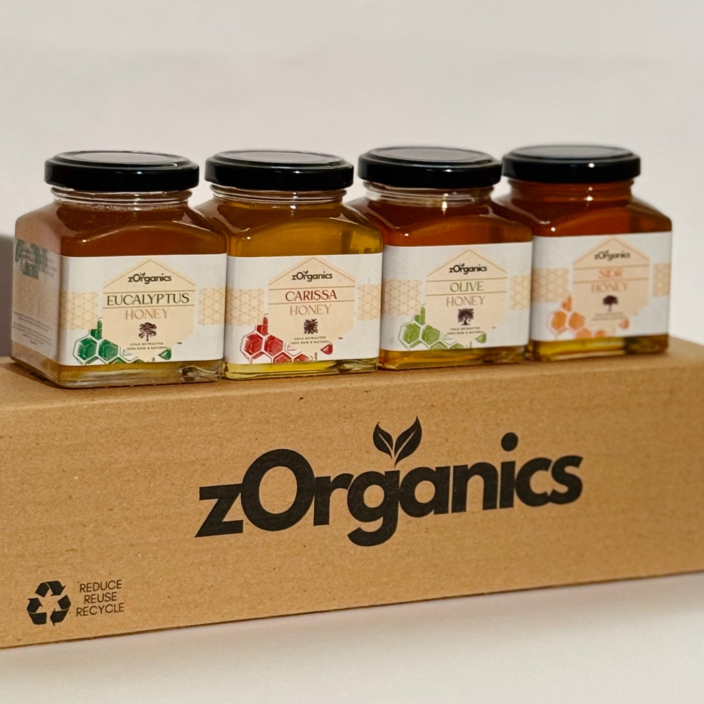 Jars of honey with different flavours