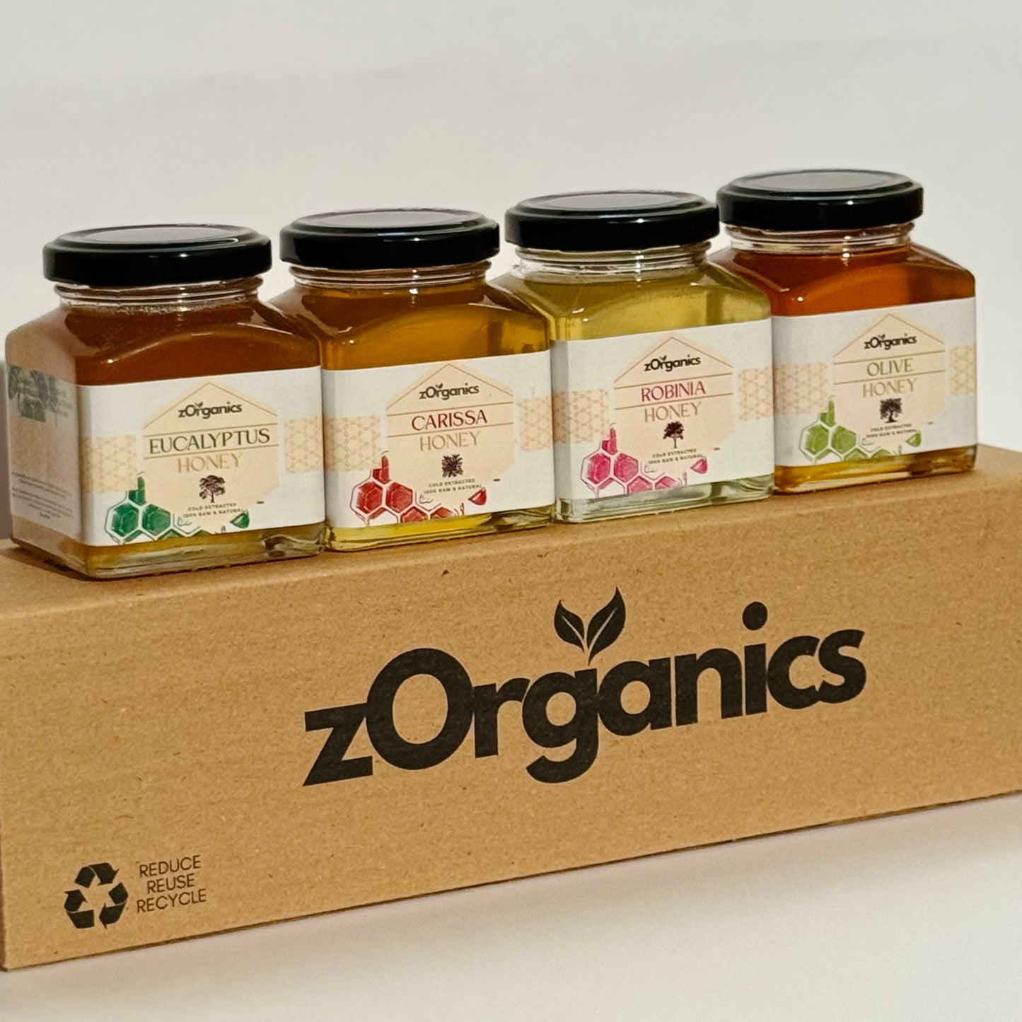 Jars of honey with different flavours