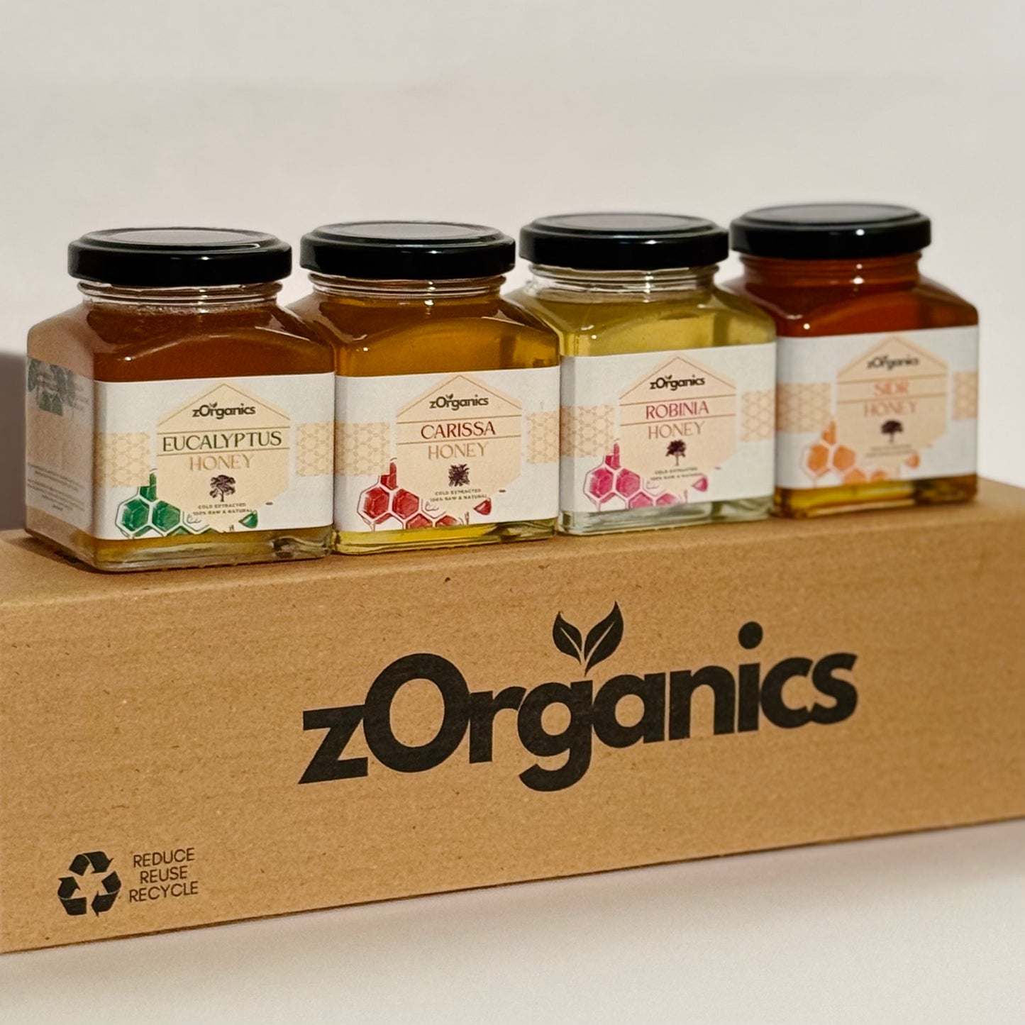 Jars of honey with different flavours