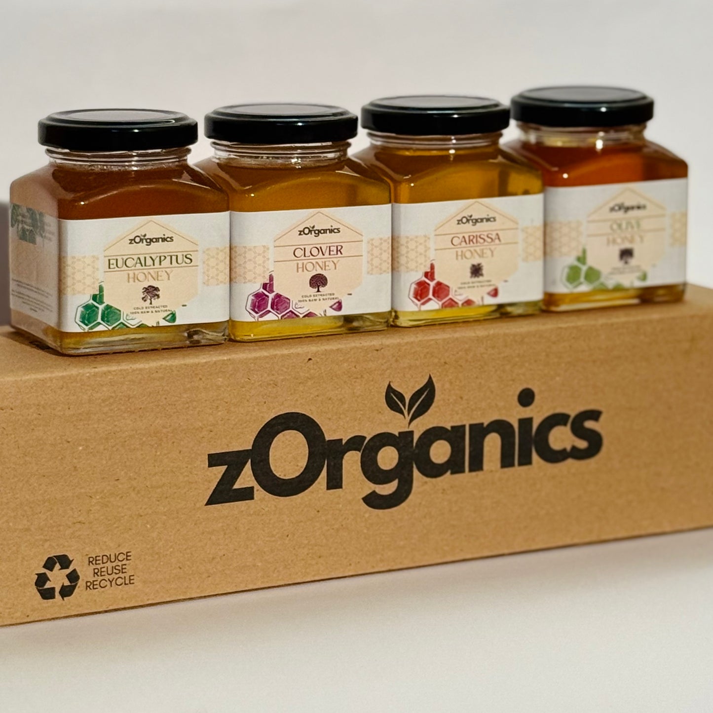 Jars of honey with different flavours