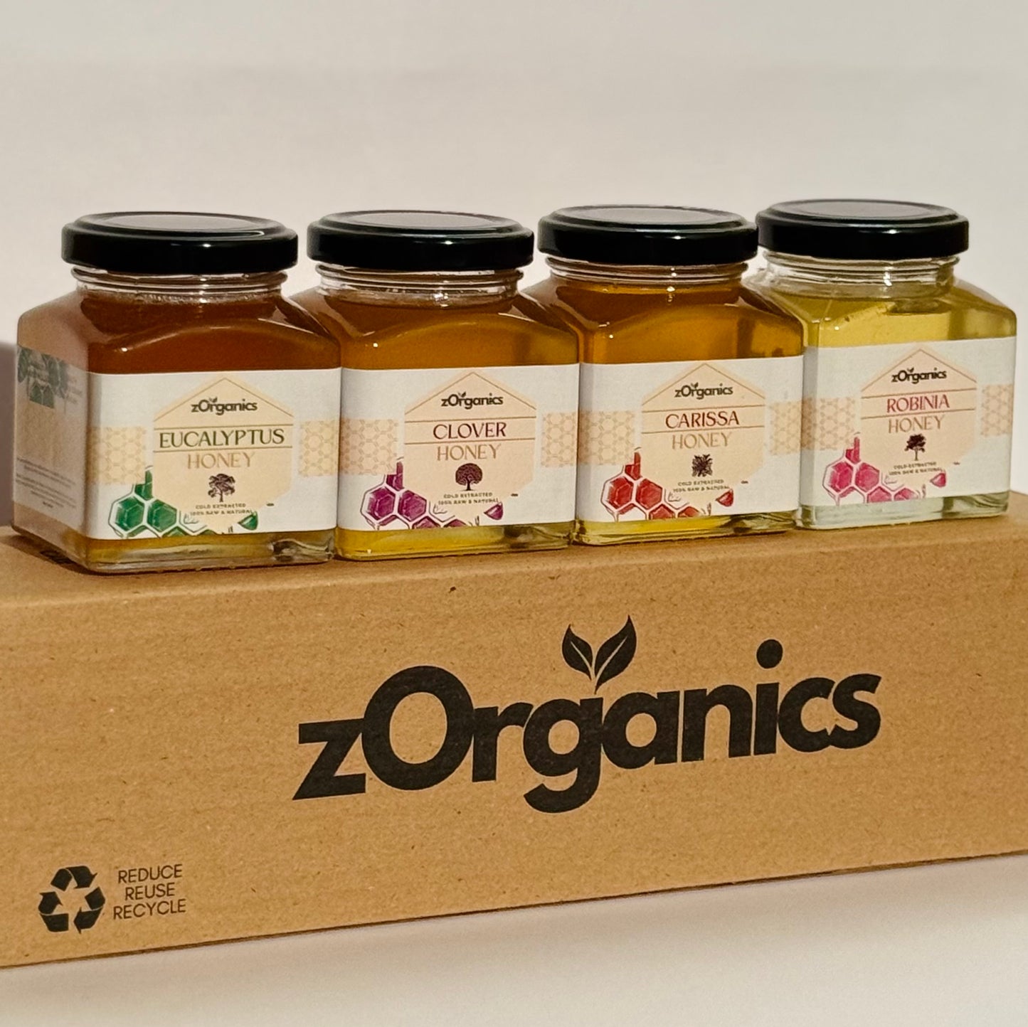 Jars of honey with different flavours