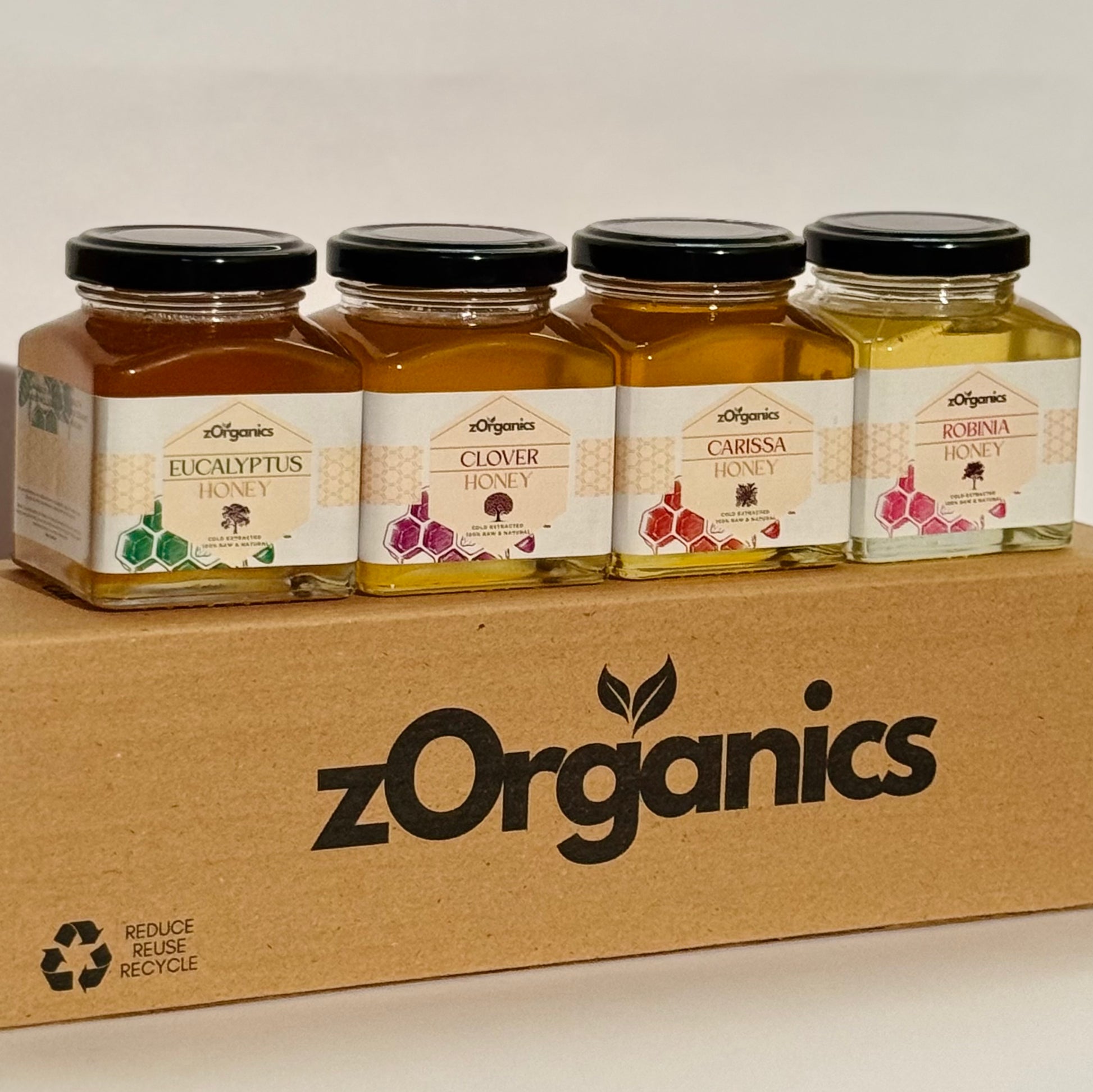 Jars of honey with different flavours