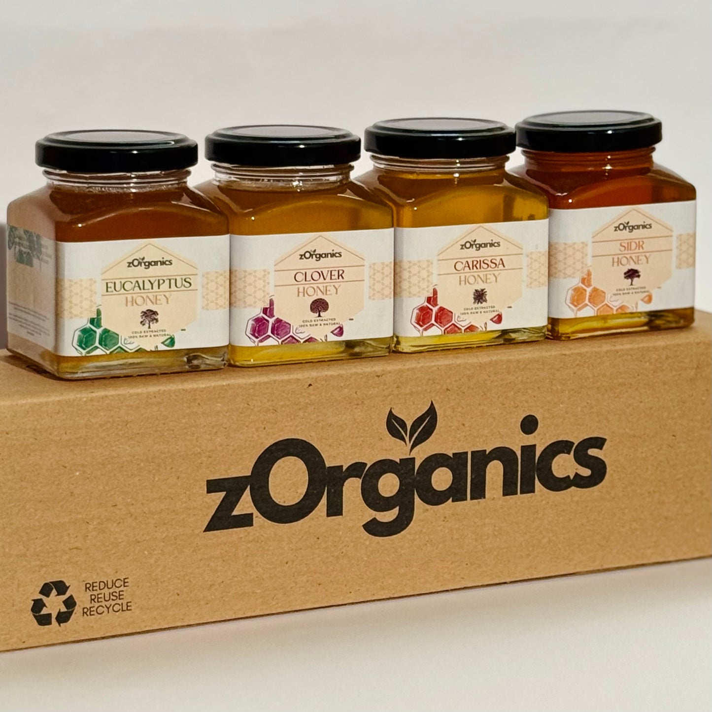 Jars of honey with different flavours