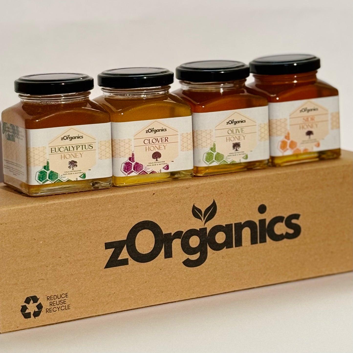 Jars of honey with different flavours