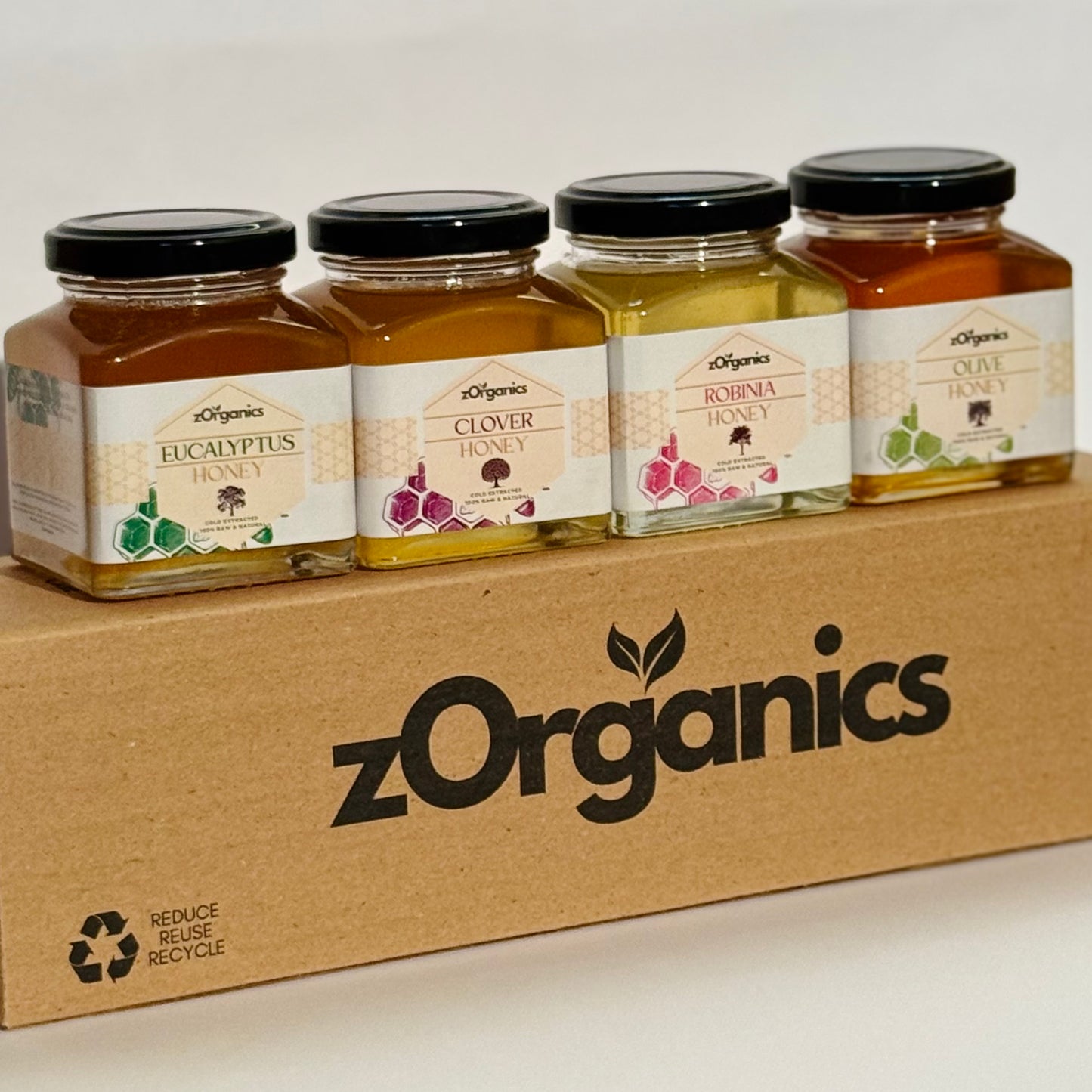 Jars of honey with different flavours