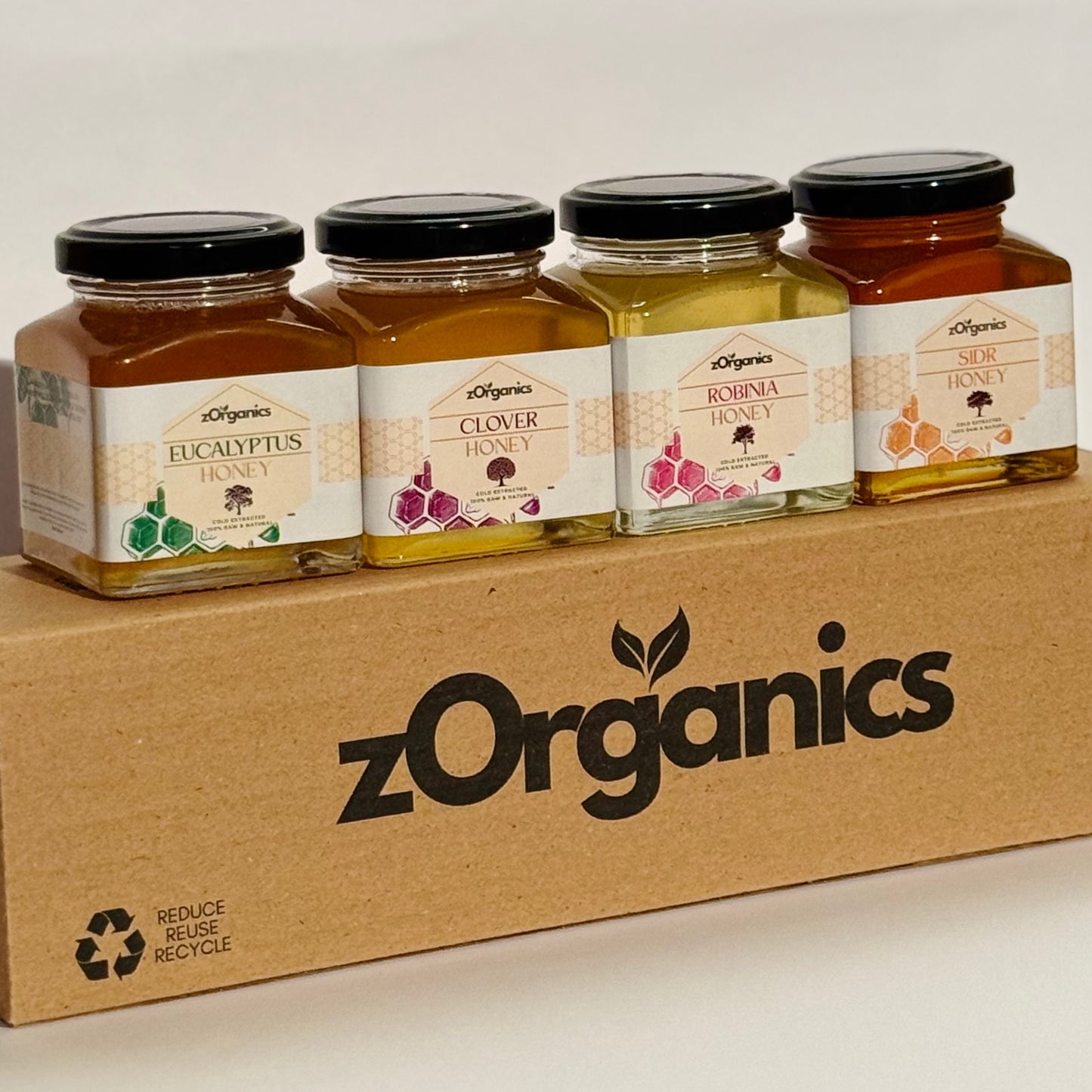 Jars of honey with different flavours