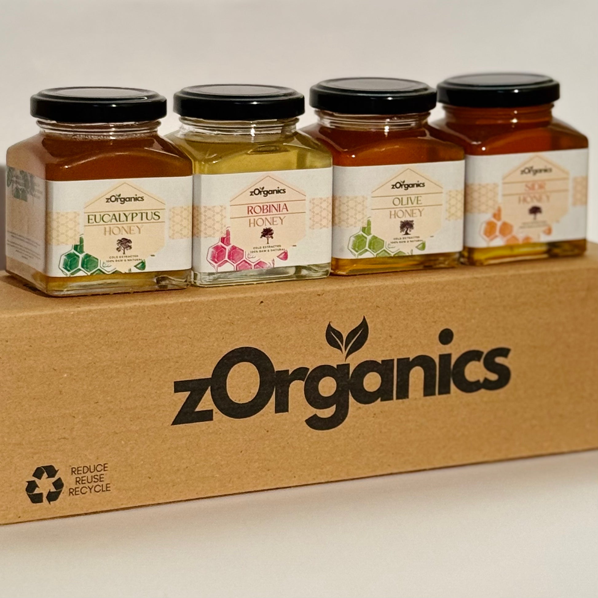 Jars of honey with different flavours